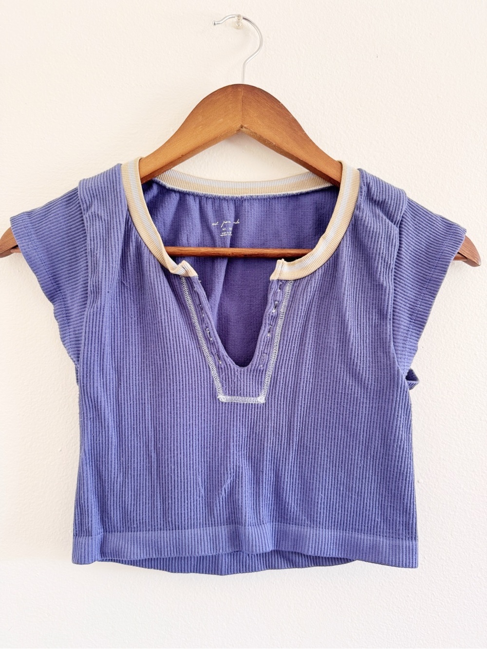 Urban Outfitters Blue Ribbed Cropped Top with Gold Trim M/L